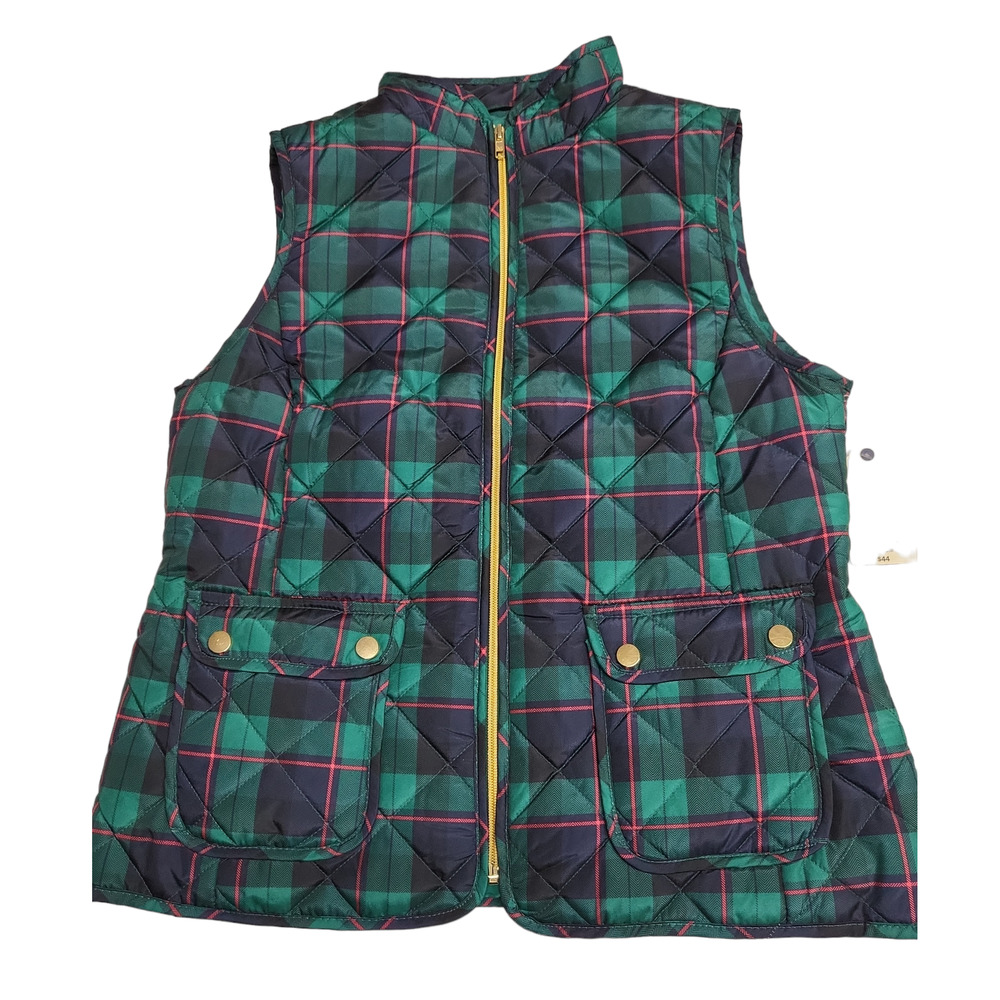 St. John's Bay Womens Poly Filled Tartan Plaid Vest Size M Green NWT